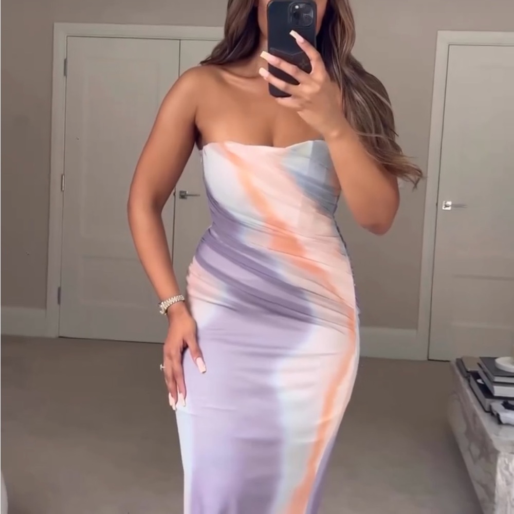 Zara STRAPLESS PRINTED TULLE DRESS